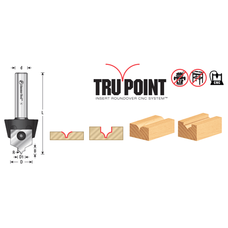 RC-1056 1/8" Radius x 7/8" x 1/4" Tru Point Roundover Insert CNC System Router Bit, 1/2" Shank Alt 1 - Image