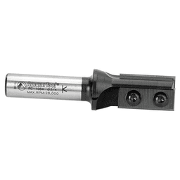 Amana 2-flute straight bit with plunge action and 1/2" shank for precise cuts in woodworking