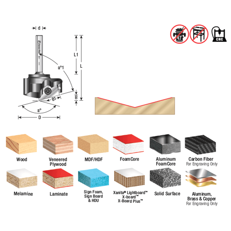 Insert V-Groove 150° x 13/64 x 1/4" Shank CNC Router Bit Alt 1 - Image