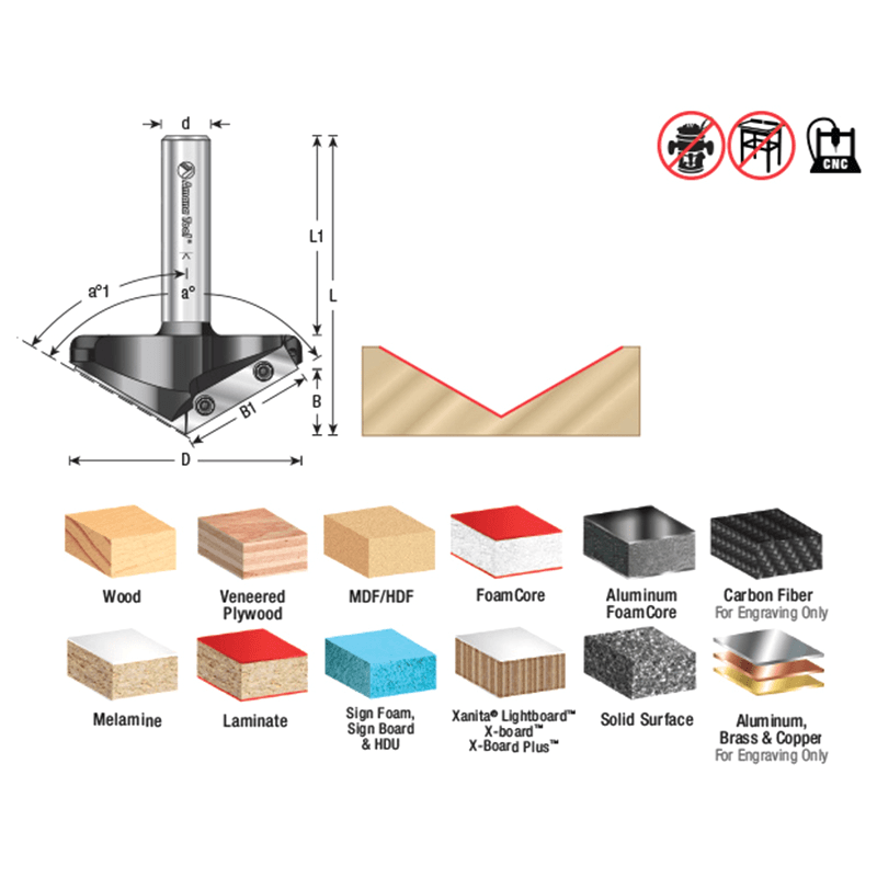 Insert V-Groove 120° x 2-1/32 x 1/2" Shank CNC Router Bit Alt 1 - Image