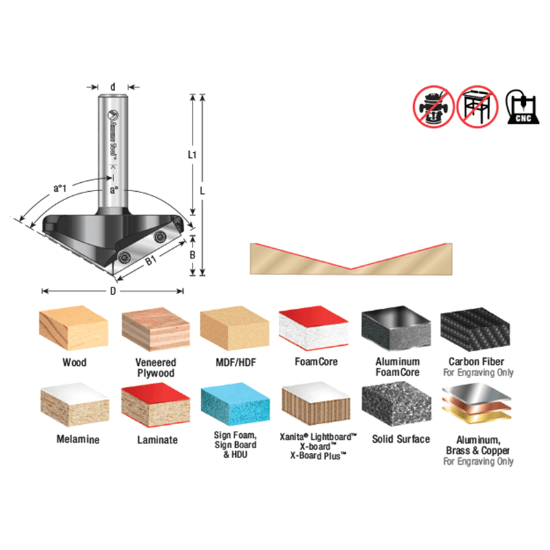 2-13/64" Dia x 13/32" CNC Insert V-Groove 140° Router Bit1/2" Shank Alt 1 - Image