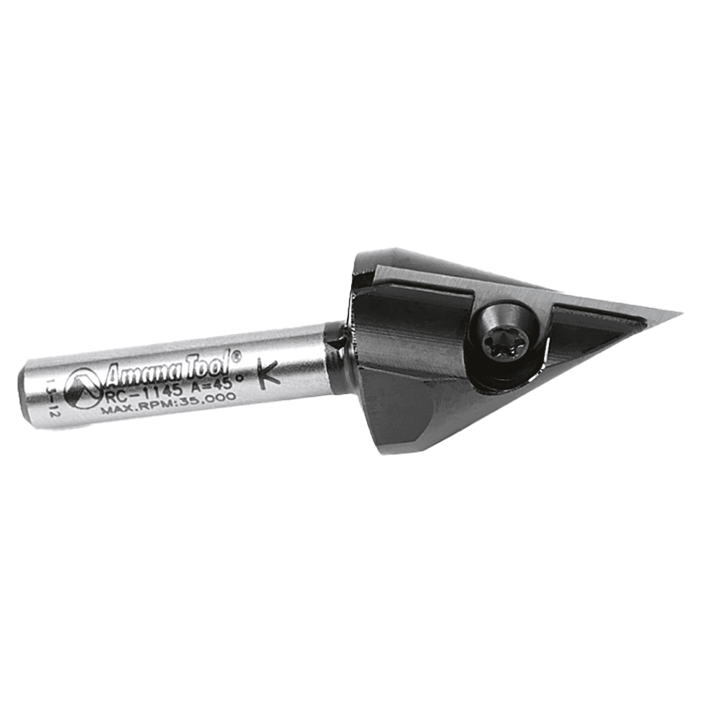 13/16" x 2-5/16" 45° CNC Insert V-Groove Router Bit, 1-Flute, 1/4" Shank Alt 2 - Image
