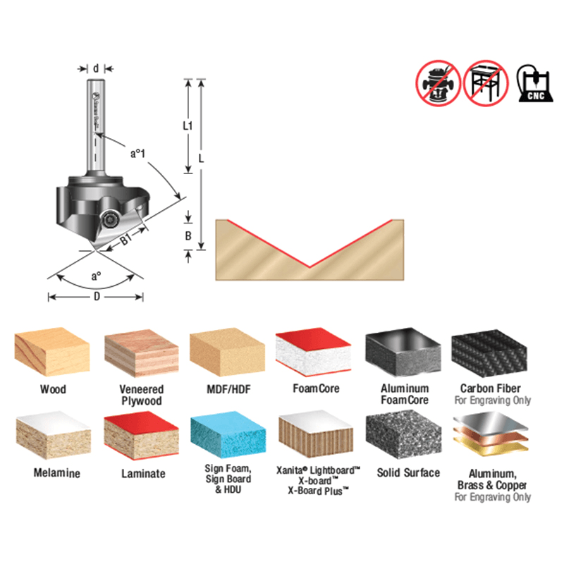 Insert V-Groove 120° x 35mm Dia x 10mm x 6mm Shank CNC Router Bit Alt 1 - Image