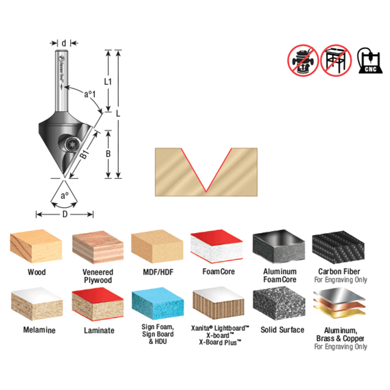 Insert V-Groove 60° x 23mm x 6mm Shank CNC Router Bit Alt 1 - Image