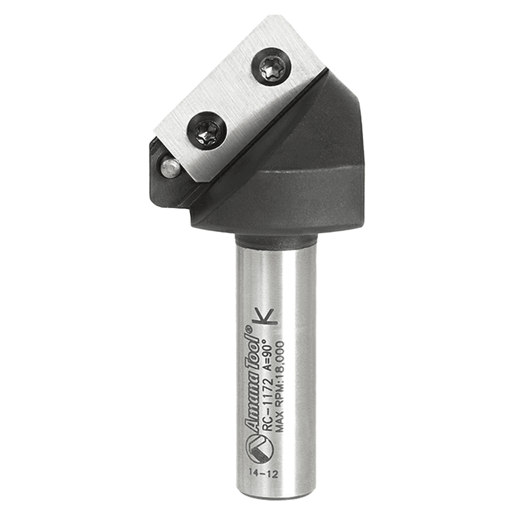 0.090" Tip x 45/64" x 1-1/2" Dia Solid Carbide Insert Knife 90° Double Edge Folding V-Groove Bit for Shaping Composite Panels, 1/2" Shank Main - Image