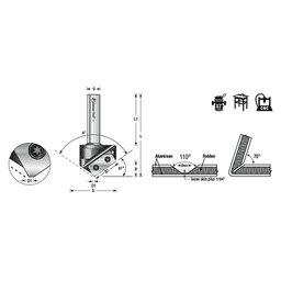 2mm Tip x 37/64" x 1-47/64" Dia Solid Carbide Insert Knife 110° Double Edge Folding V-Groove Bit for Shaping Composite Panels, 1/2" Shank Alt 1 - Image