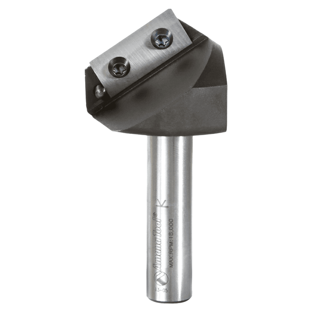 2mm Tip x 37/64" x 1-47/64" Dia Solid Carbide Insert Knife 110° Double Edge Folding V-Groove Bit for Shaping Composite Panels, 1/2" Shank Main - Image