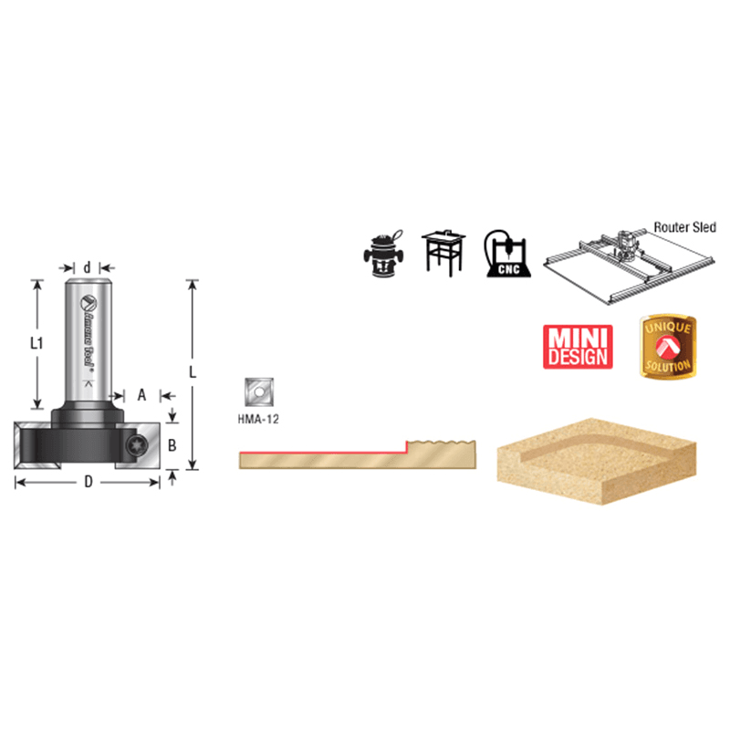 1-1/2" Dia x 15/32" Insert Carbide Mini Spoilboard Surfacing, Rabbeting, Flycutter, Slab Leveler/Surface Planer Router Bit, 1/2" Shank Alt 1 - Image