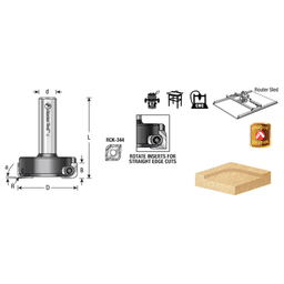 1-3/4" Dia x 15/32" Insert Carbide Spoilboard Surfacing, Rabbeting, Flycutter, Slab Leveler/Surface Planer 1/8" Radius, 1/2" Shank Alt 1 - Image