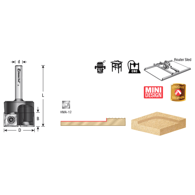 1" Dia x 15/32" Insert Carbide Mini Spoilboard Surfacing, Rabbeting, Flycutter, Slab Leveler/Surface Planer Router Bit, 1/4" Shank Alt 1 - Image
