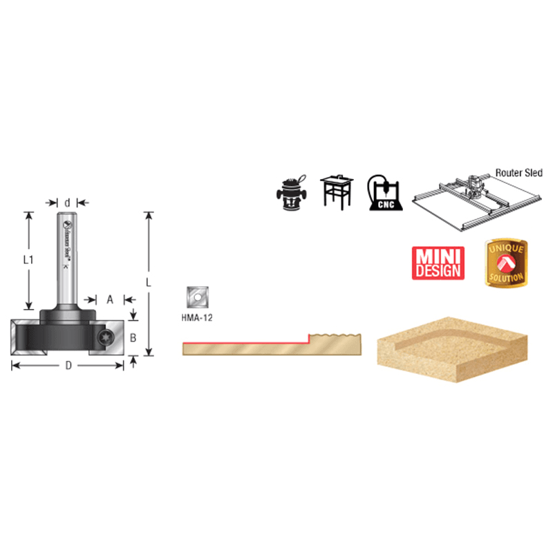 1-1/2" Dia x 15/32" Insert Carbide Mini Spoilboard Surfacing, Rabbeting, Flycutter, Slab Leveler/Surface Planer Router Bit, 1/4" Shank Alt 1 - Image