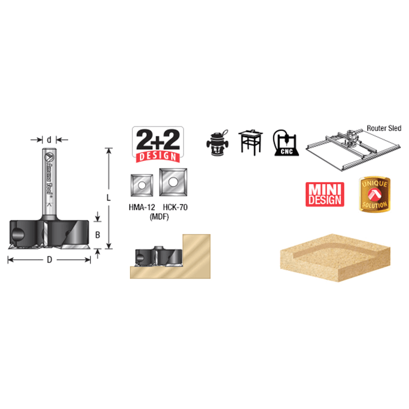 1-1/2" Dia x 1/2" Insert Carbide Mini Spoilboard Surfacing, Rabbeting, Flycutter, Slab Leveler/Surface Planer Router Bit, 1/4" Shank Alt 1 - Image