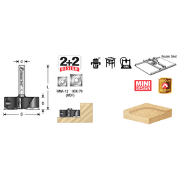 1-1/2" Dia x 1/2" Insert Carbide Mini Spoilboard Surfacing, Rabbeting, Flycutter, Slab Leveler/Surface Planer Router Bit, 1/4" Shank Alt 1 - Image
