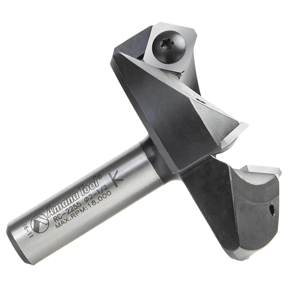 RC-2255 2-1/2" x 53/64" CNC Insert Carbide 3 Wing/Flute, Heavy Duty Spoilboard Plunging, Surfacing, Planing, Flycutter/Slab Leveler Router Bit, 1/2" Shank Alt 4 - Image