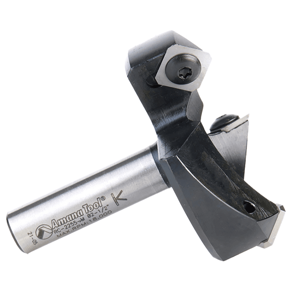 RC-2255-M 2-1/2" x 53/64" CNC Insert Carbide 3 Wing/Flute, Heavy Duty Spoilboard Plunging, Surfacing, Planing, Flycutter/Slab Leveler Router Bit, 12mm Shank Alt 5 - Image