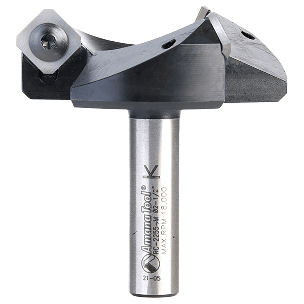 RC-2255-M 2-1/2" x 53/64" CNC Insert Carbide 3 Wing/Flute, Heavy Duty Spoilboard Plunging, Surfacing, Planing, Flycutter/Slab Leveler Router Bit, 12mm Shank Main - Image