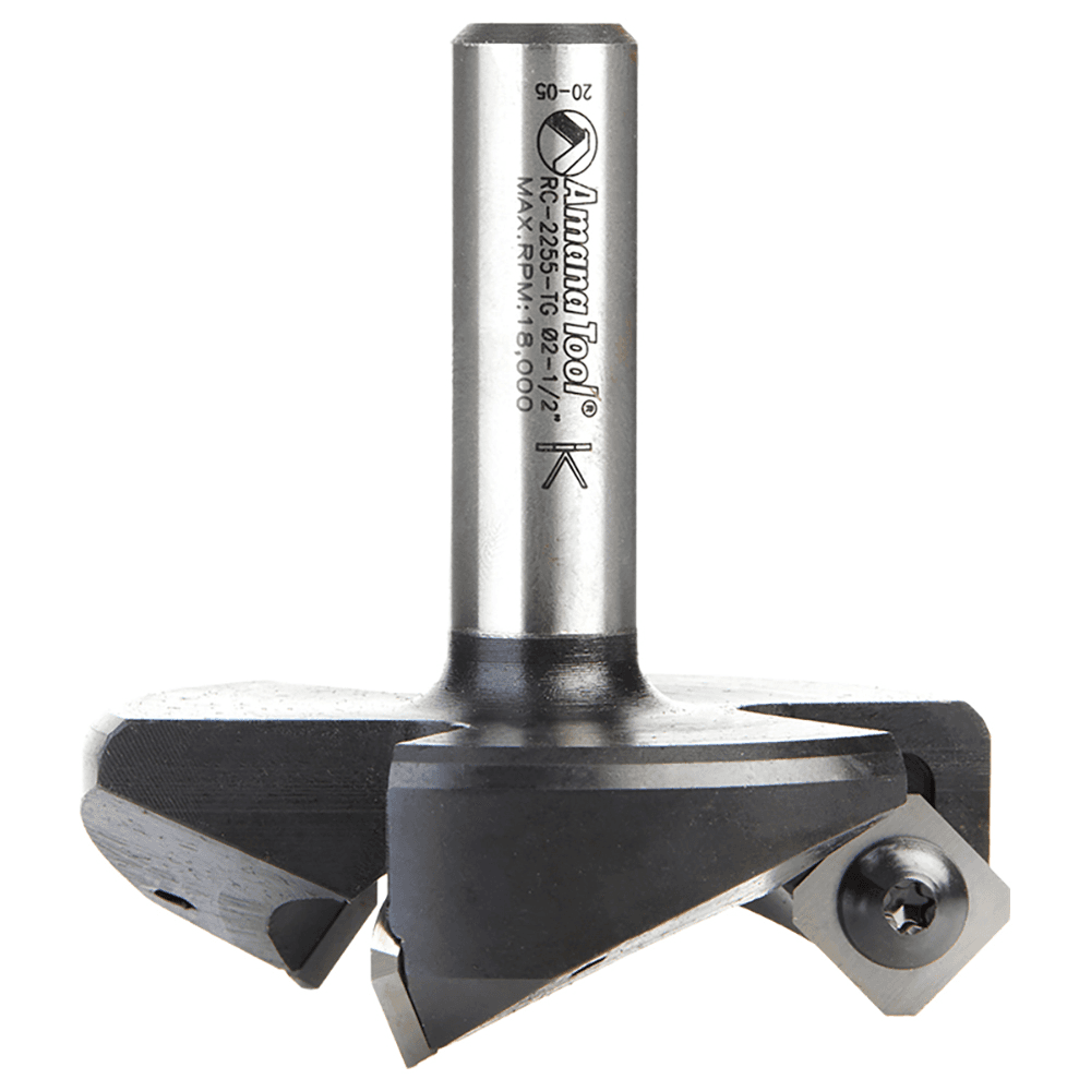 RC-2255-TG 2-1/2" x 53/64" Insert Carbide 3 Wing/Flute, Heavy Duty Spoilboard Plunging, Surfacing, Planing, Flycutter/Slab Leveler Router Bit, 1/2" Shank Alt 2 - Image