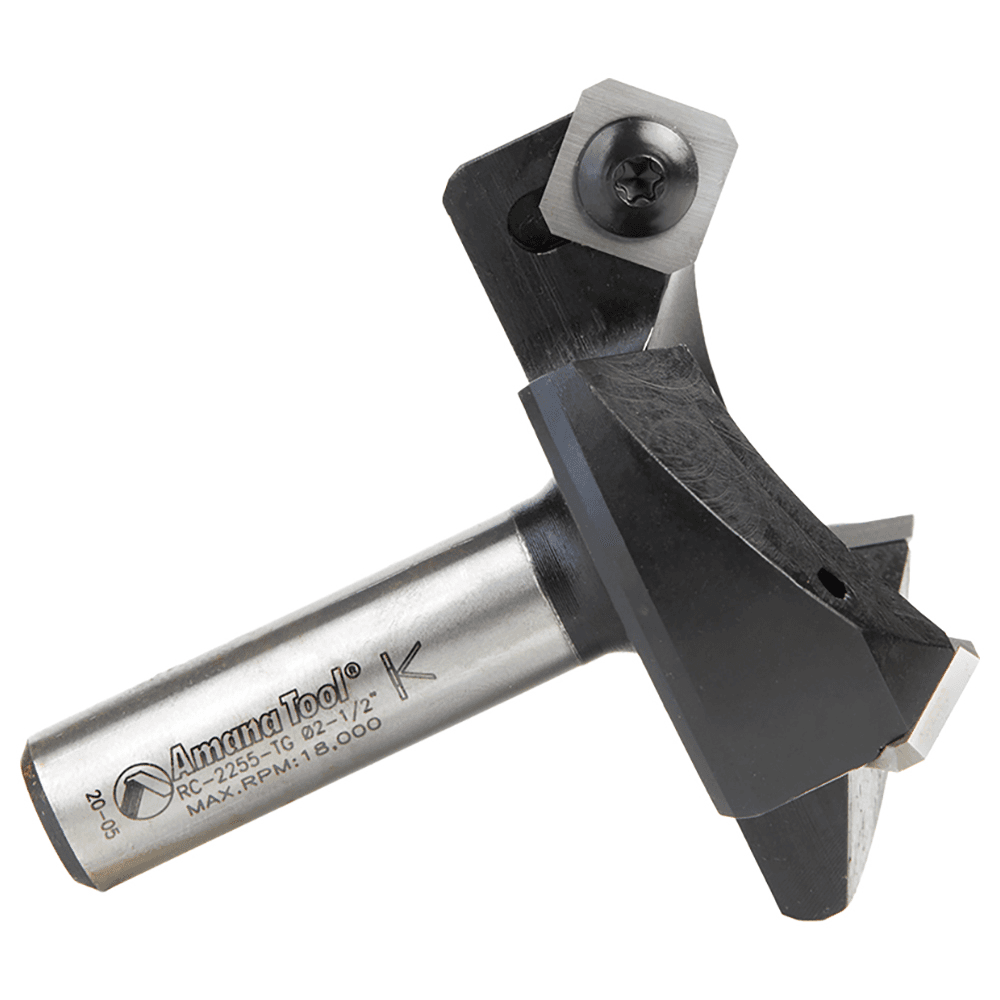 RC-2255-TG 2-1/2" x 53/64" Insert Carbide 3 Wing/Flute, Heavy Duty Spoilboard Plunging, Surfacing, Planing, Flycutter/Slab Leveler Router Bit, 1/2" Shank Alt 3 - Image