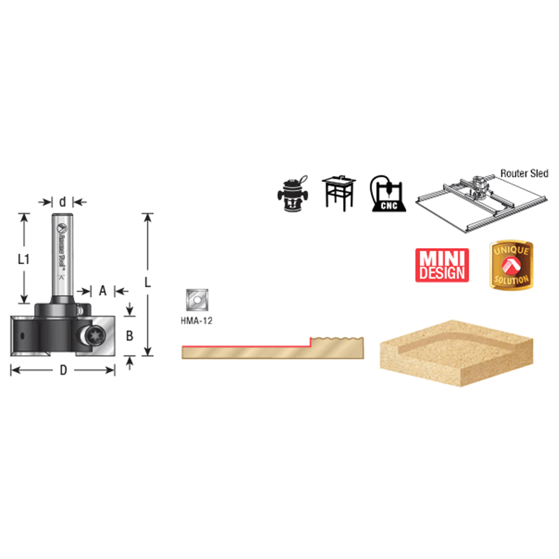 1-1/2" Dia x 15/32" Insert Carbide Mini Spoilboard Surfacing, Rabbeting, Flycutter, Slab Leveler/Surface Planer Router Bit, 6mm Shank Alt 1 - Image