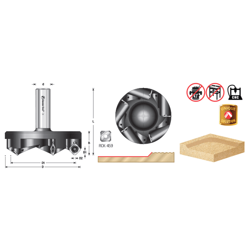 RC-2259-TG 3-27/32" x 1-7/32" Insert Carbide 5 Wing/Flute, Heavy Duty Spoilboard Plunging, Surfacing, Planing, Flycutter/Slab Leveler Router Bit, 3/4" Shank Alt 1 - Image