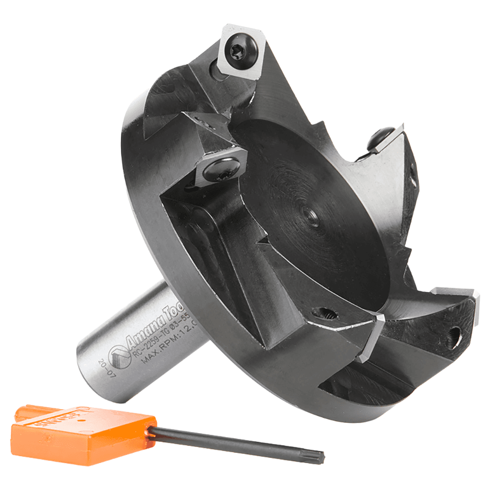 RC-2259-TG 3-27/32" x 1-7/32" Insert Carbide 5 Wing/Flute, Heavy Duty Spoilboard Plunging, Surfacing, Planing, Flycutter/Slab Leveler Router Bit, 3/4" Shank Alt 4 - Image