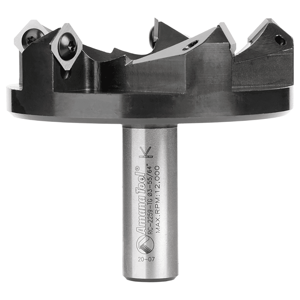 RC-2259-TG 3-27/32" x 1-7/32" Insert Carbide 5 Wing/Flute, Heavy Duty Spoilboard Plunging, Surfacing, Planing, Flycutter/Slab Leveler Router Bit, 3/4" Shank Main - Image