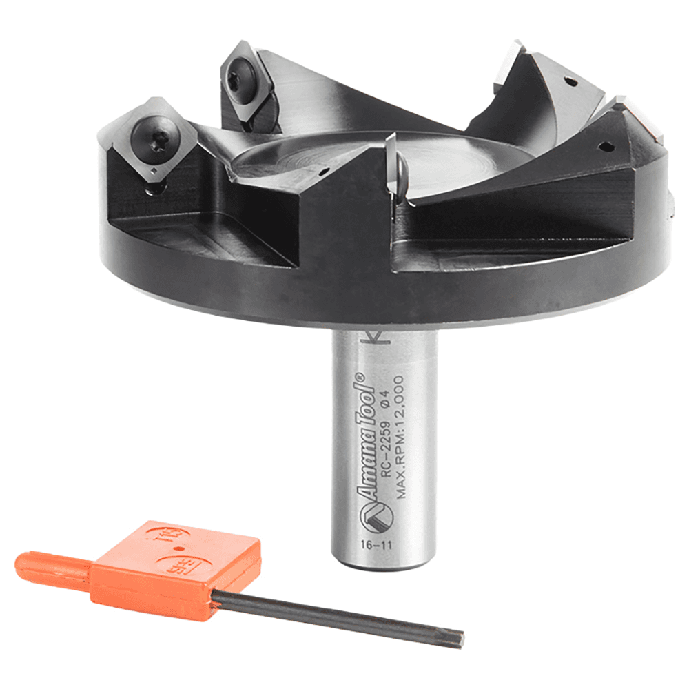 RC-2259 3-27/32" x 1-7/32" CNC Insert Carbide 5 Wing/Flute, Heavy Duty Spoilboard Plunging, Surfacing, Planing, Flycutter/Slab Leveler Router Bit, 3/4" Shank Main - Image