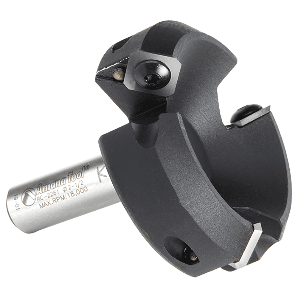 RC-2261 2-1/2" x 53/64" Insert Carbide 3 Wing/Flute, Heavy Duty Spoilboard Plunging, Surfacing, Planing, Flycutter/Slab Leveler Router Bit, 1/2" Shank with Anti-Kick Back Alt 3 - Image