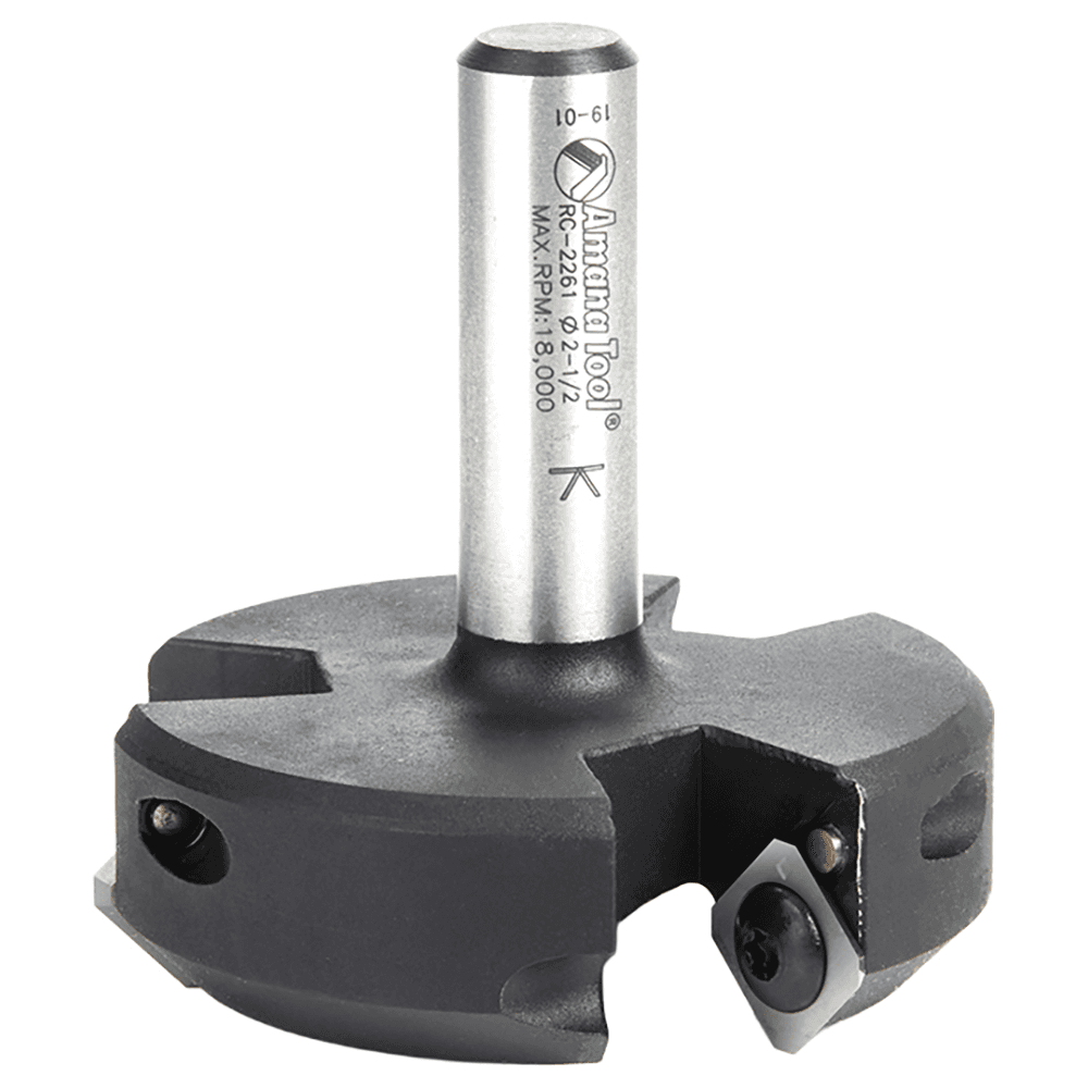 RC-2261 2-1/2" x 53/64" Insert Carbide 3 Wing/Flute, Heavy Duty Spoilboard Plunging, Surfacing, Planing, Flycutter/Slab Leveler Router Bit, 1/2" Shank with Anti-Kick Back Alt 4 - Image