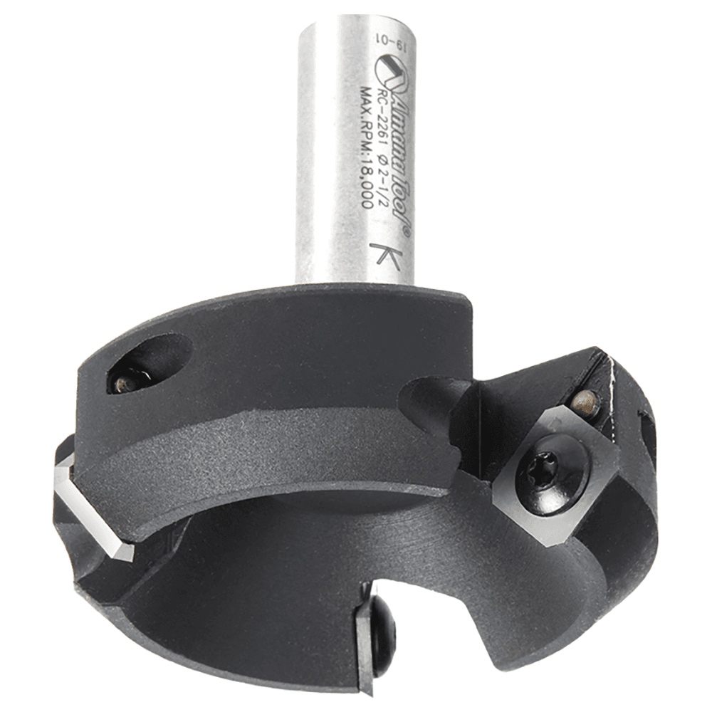 RC-2261 2-1/2" x 53/64" Insert Carbide 3 Wing/Flute, Heavy Duty Spoilboard Plunging, Surfacing, Planing, Flycutter/Slab Leveler Router Bit, 1/2" Shank with Anti-Kick Back Alt 5 - Image