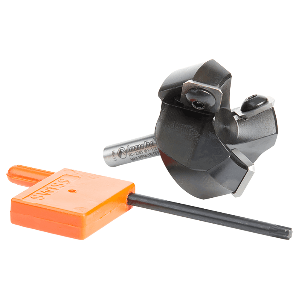 RC-2265 1-1/2" x 3/4" CNC Insert Carbide 3 Wing/Flute, Heavy Duty Spoilboard Plunging, Surfacing, Planing, Flycutter/Slab Leveler Router Bit, 1/4" Shank Alt 4 - Image