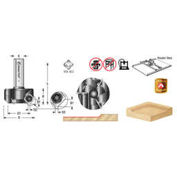 RC-2267 1-3/4" x 3/4" CNC Insert Carbide 3 Wing/Flute, Heavy Duty Spoilboard Plunging, Surfacing, Planing, Flycutter/Slab Leveler Router Bit, 1/2" Shank Alt 1 - Image