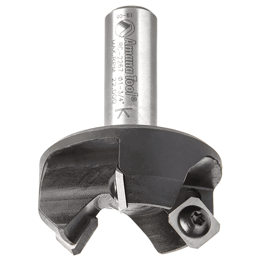 RC-2267 1-3/4" x 3/4" CNC Insert Carbide 3 Wing/Flute, Heavy Duty Spoilboard Plunging, Surfacing, Planing, Flycutter/Slab Leveler Router Bit, 1/2" Shank Alt 2 - Image