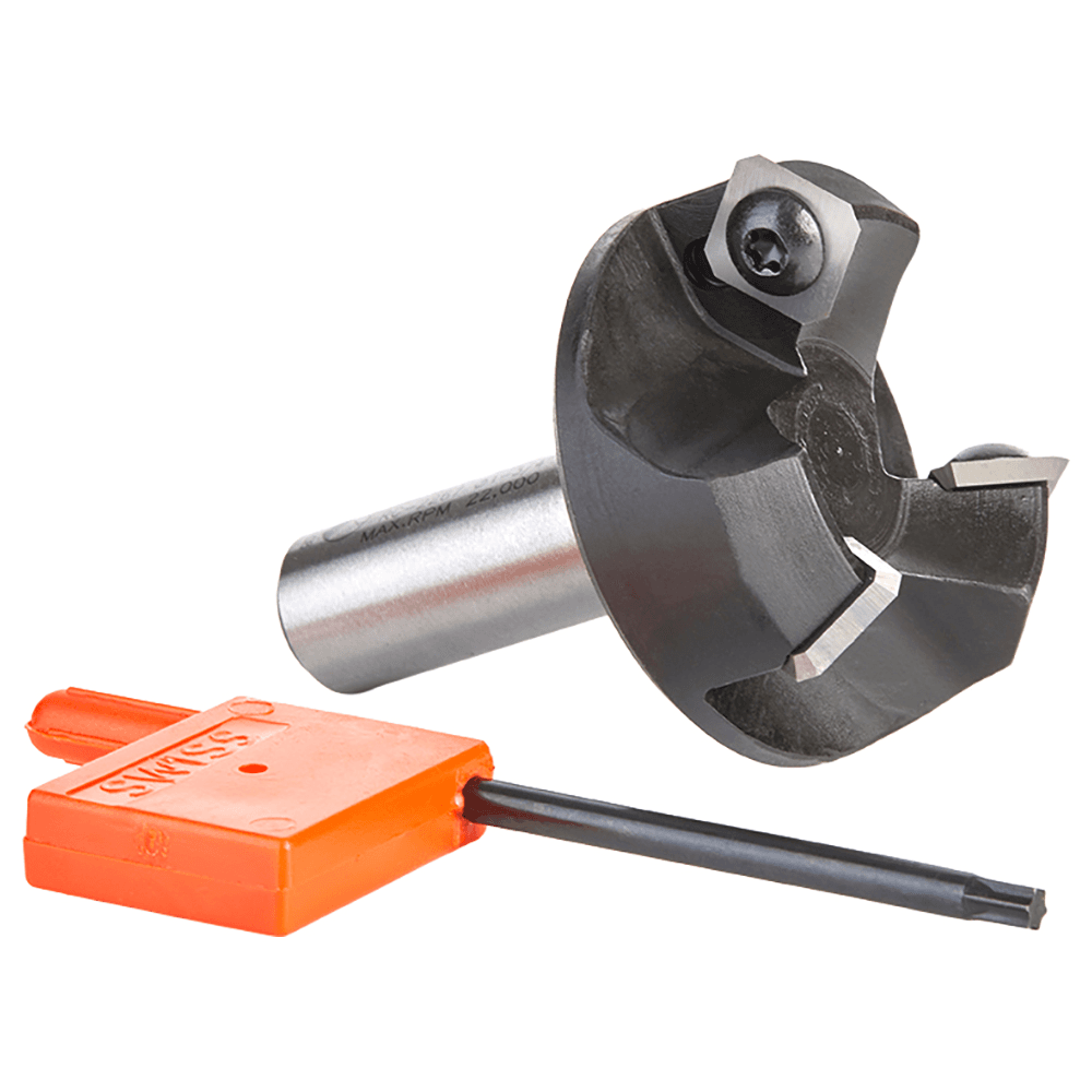 RC-2267 1-3/4" x 3/4" CNC Insert Carbide 3 Wing/Flute, Heavy Duty Spoilboard Plunging, Surfacing, Planing, Flycutter/Slab Leveler Router Bit, 1/2" Shank Alt 4 - Image