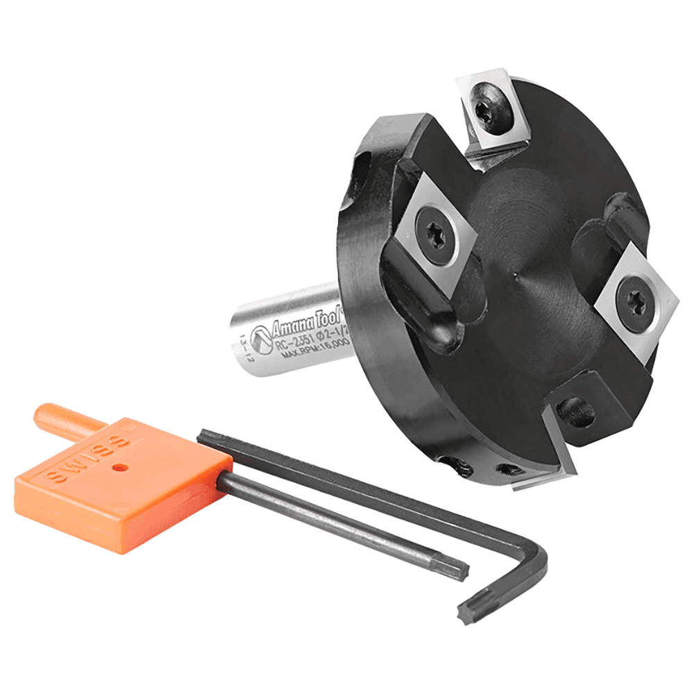 RC-2351 2-1/2" x 15/32" Insert Carbide Spoilboard Surfacing, Rabbeting, Flycutter, Slab Leveler/Surface Planer Router Bit, 4-Flute, 1/2" Shank Alt 3 - Image