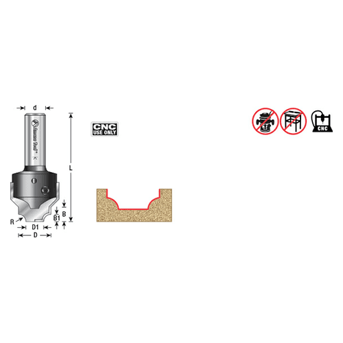 RC-2480 25/32" x 23/64" CNC Insert Nova System Bead Plunge Bit form for MDF/Wood Cabinet Doors, 1/2" Shank Alt 1 - Image