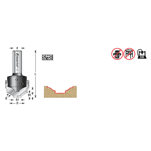 RC-2482 25/32" x 7/16" CNC Insert Nova System Ogee Plunge Bit for MDF/Wood Cabinet Doors, 1/2" Shank Alt 1 - Image