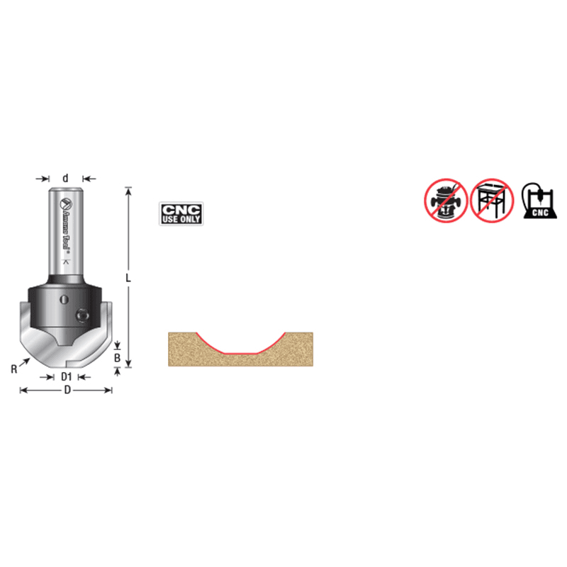 RC-2485 1-11/32" x 17/64" CNC Insert Nova System Cove Raised Panel Bit, 1/2" Shank for MDF/Wood Cabinet Door Alt 1 - Image