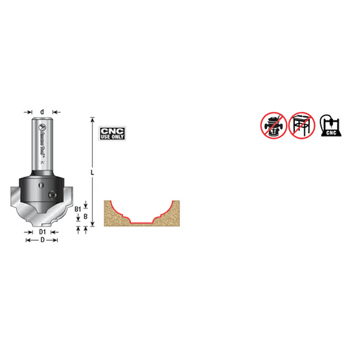 RC-2490 3/4" x 7/16" CNC Insert Nova System Cove/Bead Plunge Bit form for MDF/Wood Cabinet Doors, 1/2" Shank Alt 1 - Image