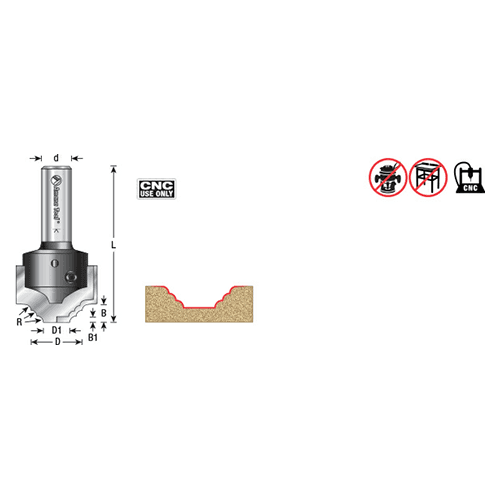 RC-2494 27/32" x 19/64" CNC Insert Nova System Bead Plunge Bit form for MDF/Wood Cabinet Doors, 1/2" Shank Alt 1 - Image