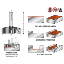 2-31/64" Dia x 15mm Insert Face Milling, Flattening Aluminum End Mill/Router Bit, 4-Flute, 1/2" Shank Alt 3 - Image