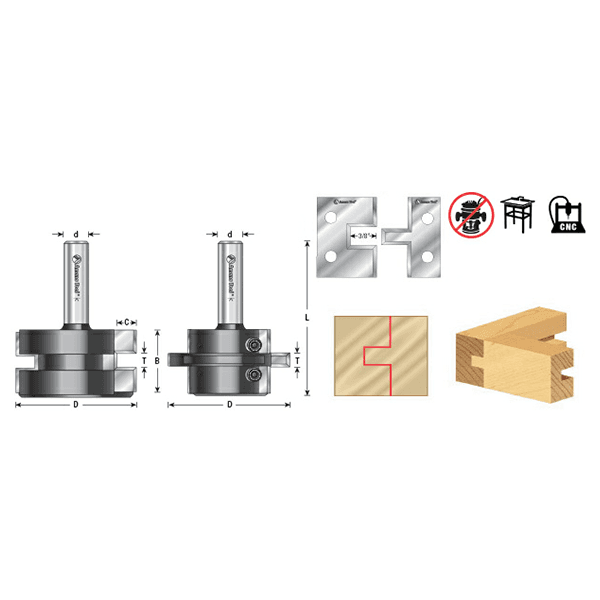 2-3/8" Dia x 1-3/16" Mission Style Adjustable Insert Tongue/Groove Bit Set, 2 Flute, 1/2" Shank Alt 2 - Image
