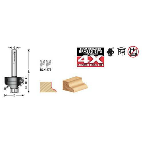 1-1/32" x 2-3/8" In-Tech Insert Ogee Fillet Bit, 1/4" Shank - Alt Image 2