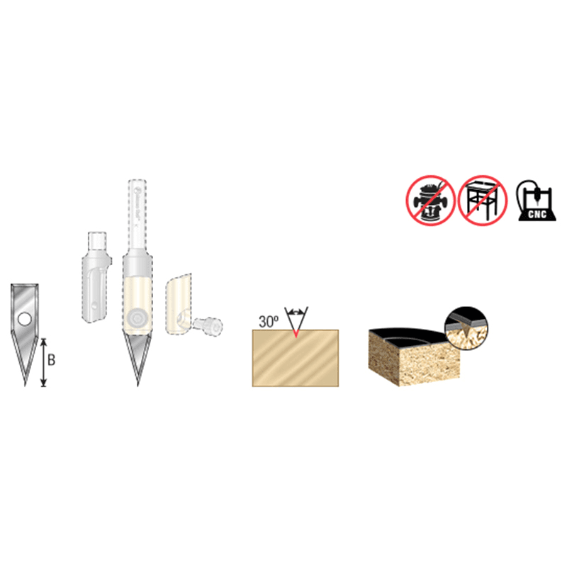 RCK-360 30° x 0.005" Solid Carbide V-Tip Insert Engraving Knife for In-Groove System Alt 1 - Image