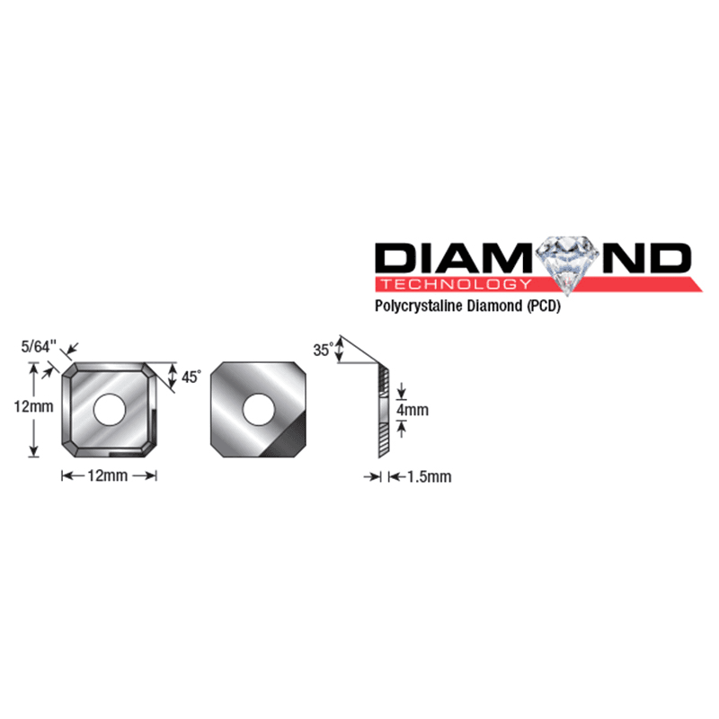 12mm x 12mm x 1.5mm Solid Carbide 3 Cutting Edges Insert Knife for MDF/Chipboard Alt 1 - Image