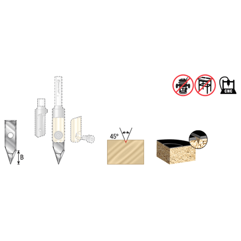 RCK-512 45° x 0.010" Solid Carbide Insert V-Tip Engraving Knife for In-Groove System Alt 1 - Image