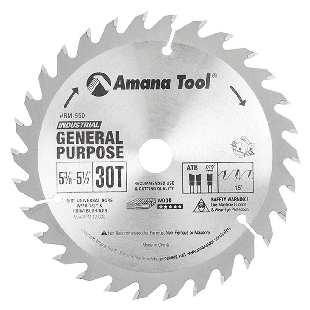 5-1/2" x 30 Teeth Rip/Cross-Cut General Purpose Saw Blade, 5/8" Bore Diameter - Main Image