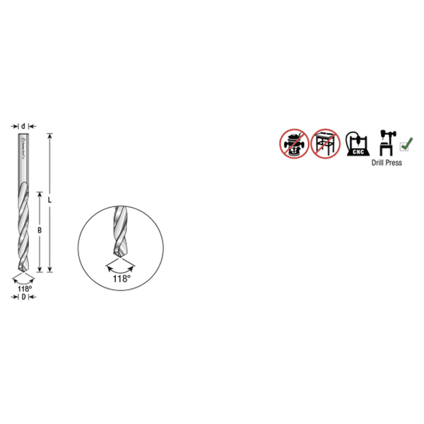 3/4" Dia x 4" CNC 4 Facet 118° Drill Point Bit, 3/4" Shank Alt 3 - Image