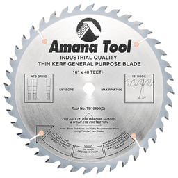 10" x 40 Teeth Thin Kerf Rip/Cross-Cut General Purpose Saw Blade - Main Image