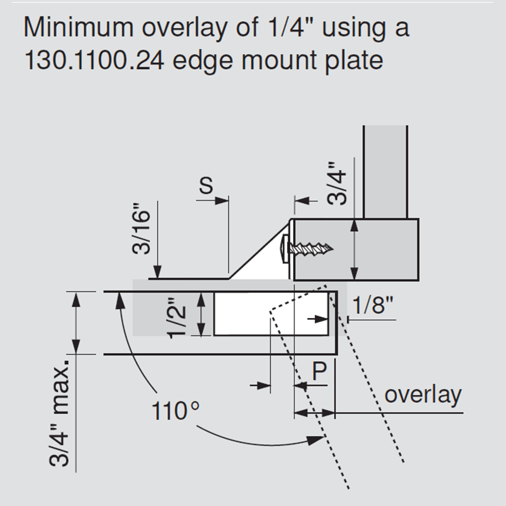 Compact 33 Edge Mount Mounting Plate, Nickel-Plated, Screw-On, 1" Overlay - Alt Image 3